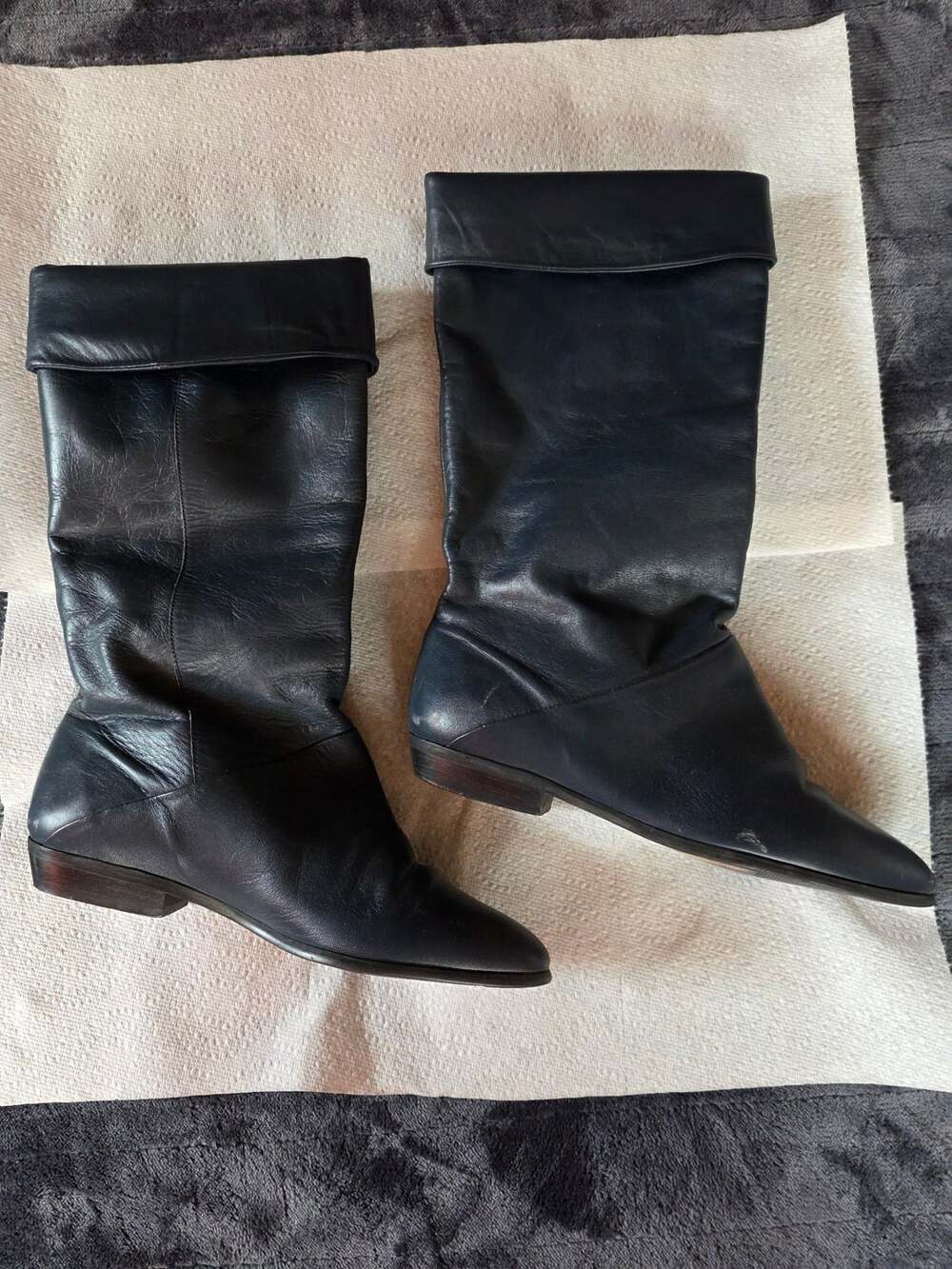 Vintage Leather Women's Size 6.5 M Navy Blue Fold Over Boots